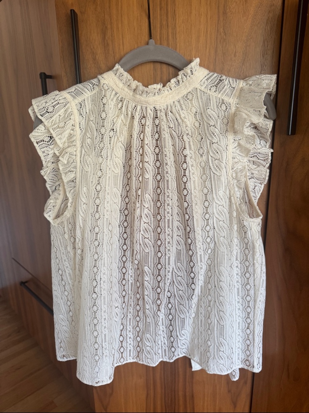 FRAME White Lace Ruffle High-Neck Blouse - Picture 4 of 4